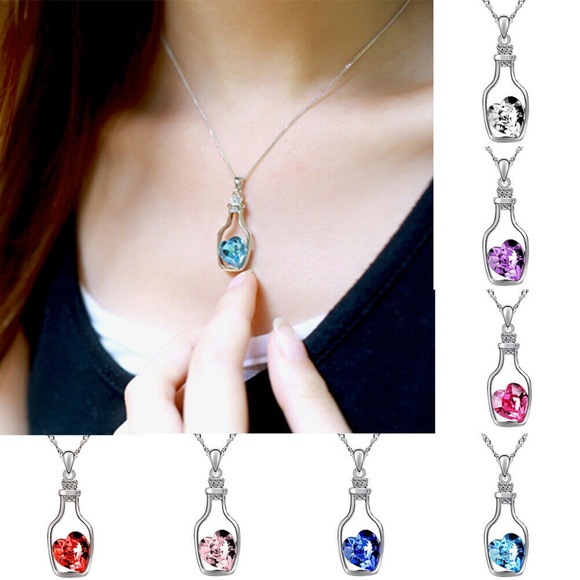 Brand new necklace with Love Drift wine perfume bottle pendant. Blue - Picture 2 of 8